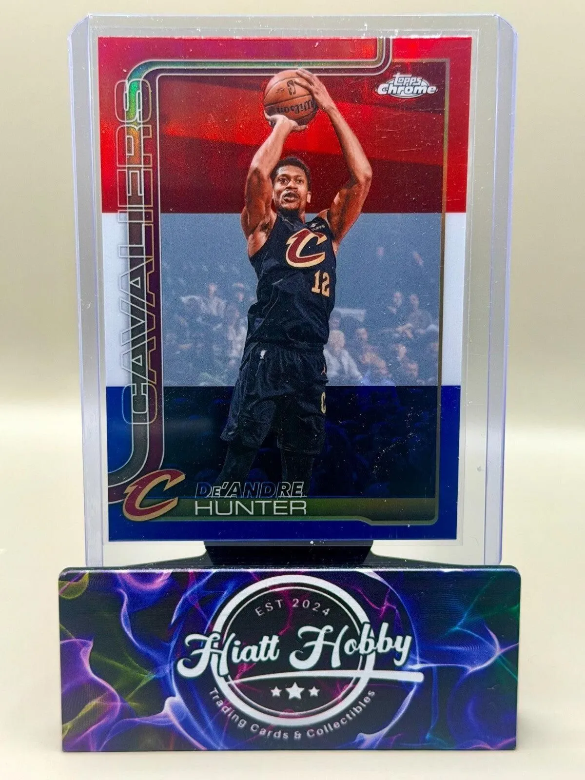 2025-26 Topps Chrome Update - #74 De'Andre Hunter - Red White & Blue Refractor