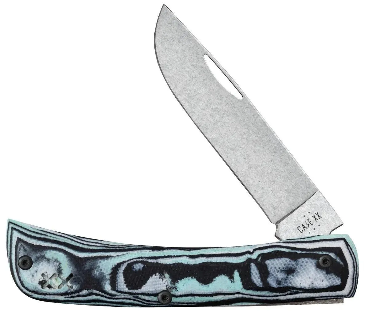 Case Seafoam Green Burl G-10 Sod Buster Jr/pocket clip