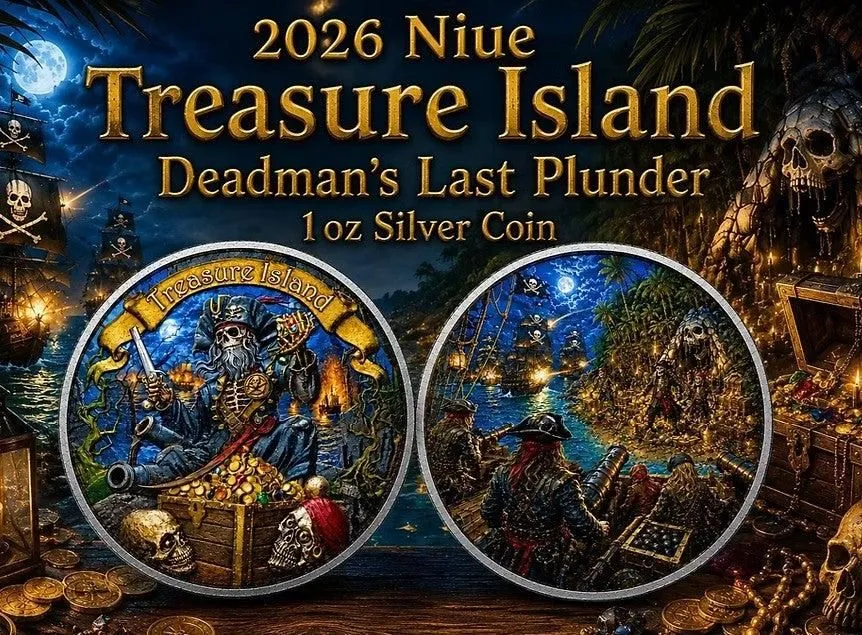 PRESALE ONLY - TREASURE ISLAND Deadman's Last Plunder 1 Oz Silver Coin 2$ Niue 2026