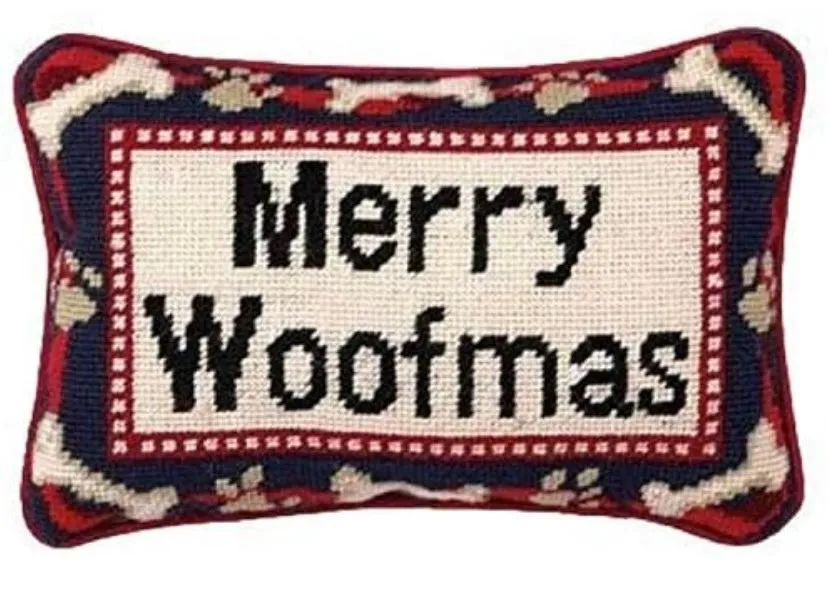 Merry Woofmas 8”x12” Needlepoint Pillow
