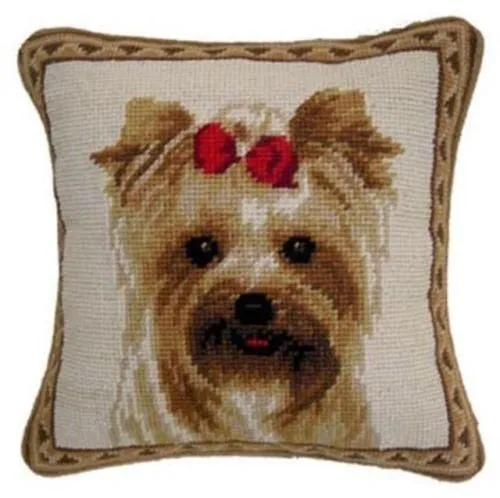 Yorkie Dog Needlepoint Pillow 10"x 10"