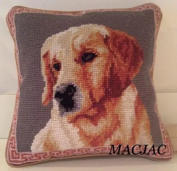 Golden Retriever Dog Needlepoint Pillow 10"x10"