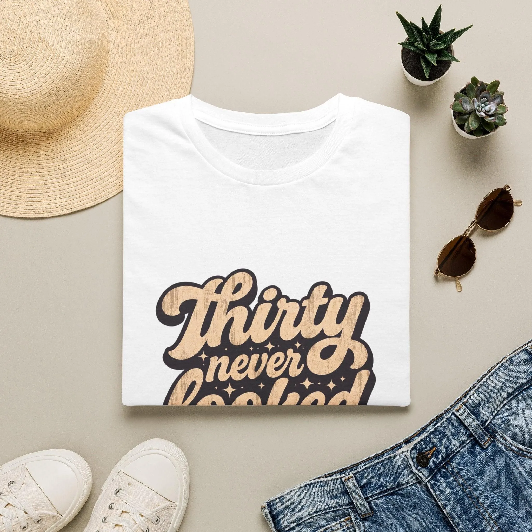 Thirty Never Looked This Good T-Shirt — 30th Birthday Retro Script Tee