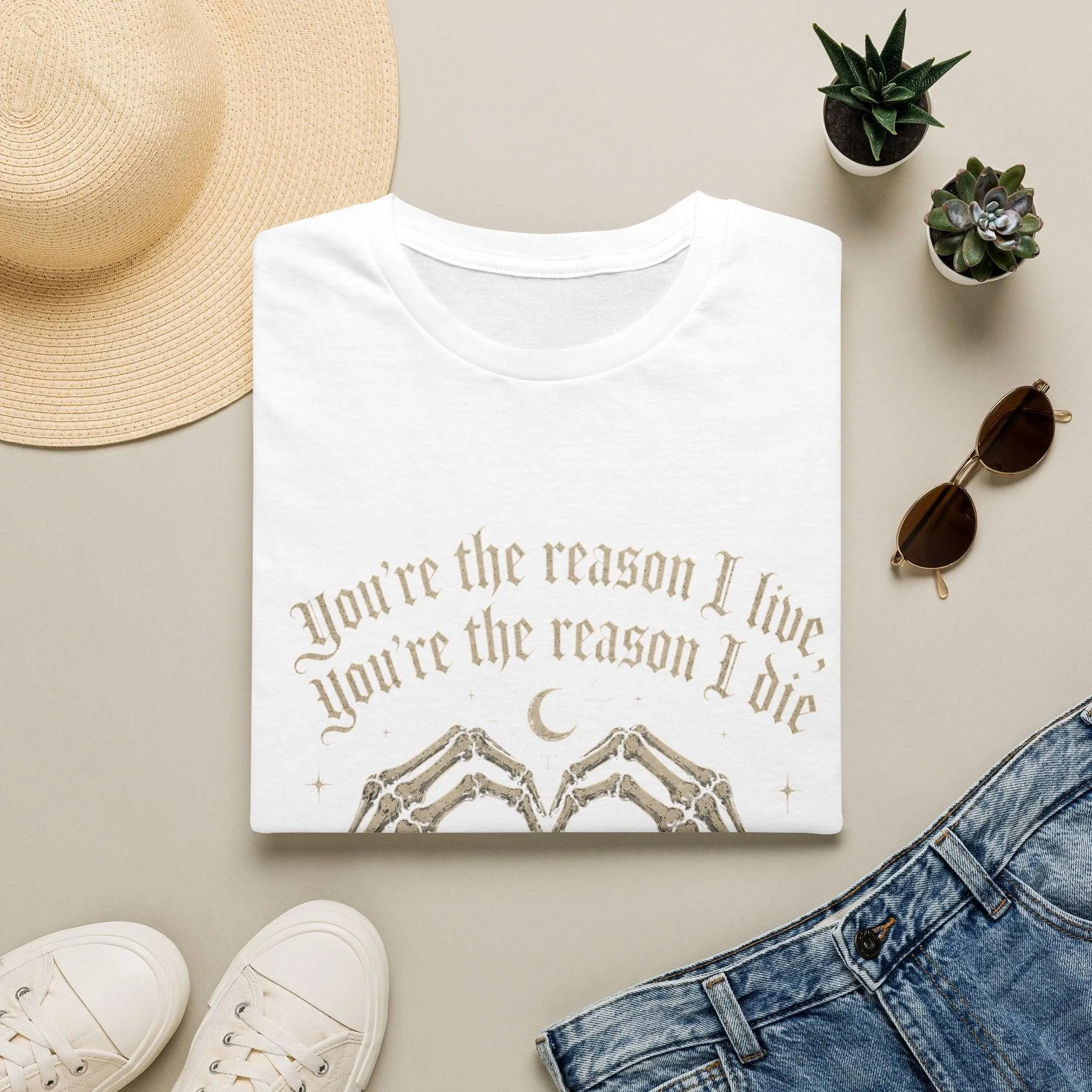 T-Shirt — "You're the Reason I Live, You're the Reason I Die" Skeletal Heart Graphic