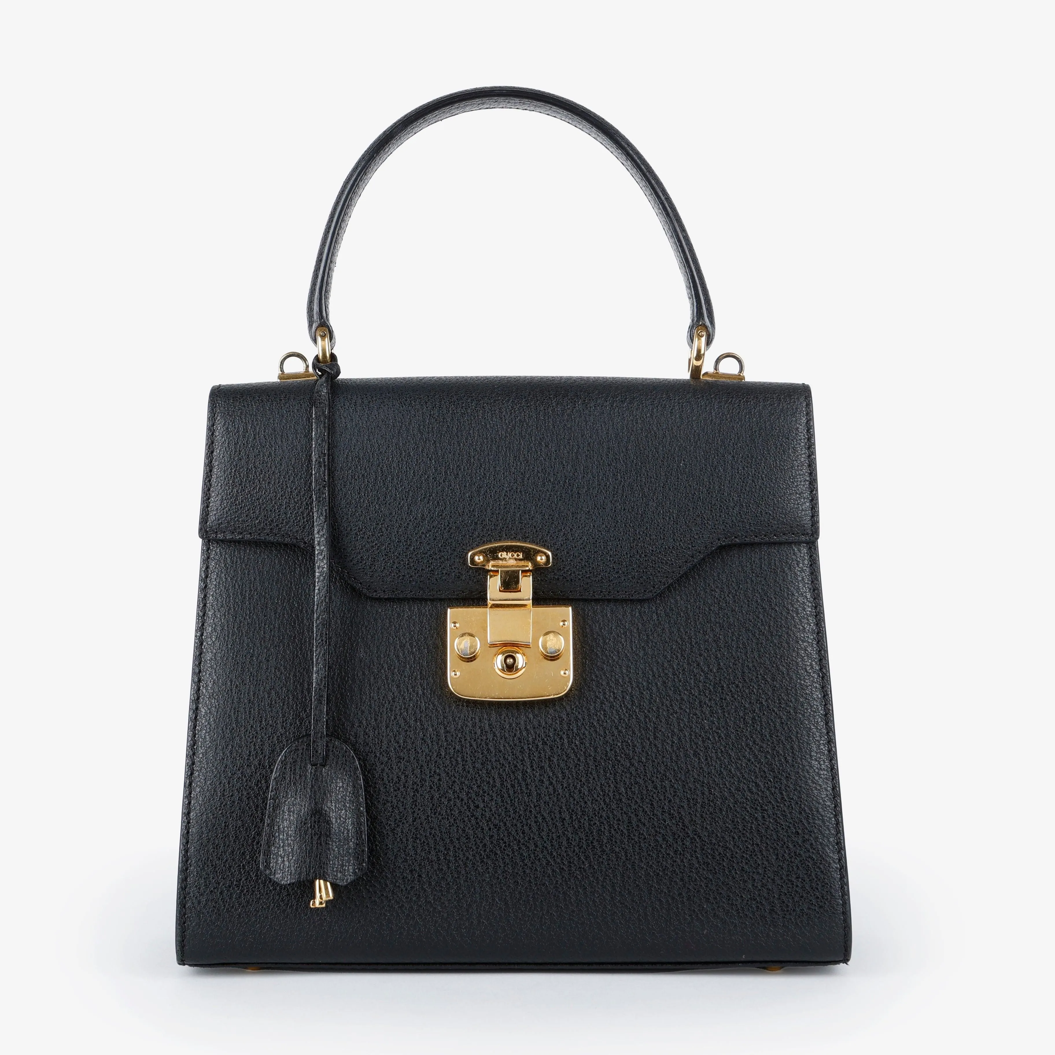 Cinghiale Lady Lock Top Handle, Black Calfskin