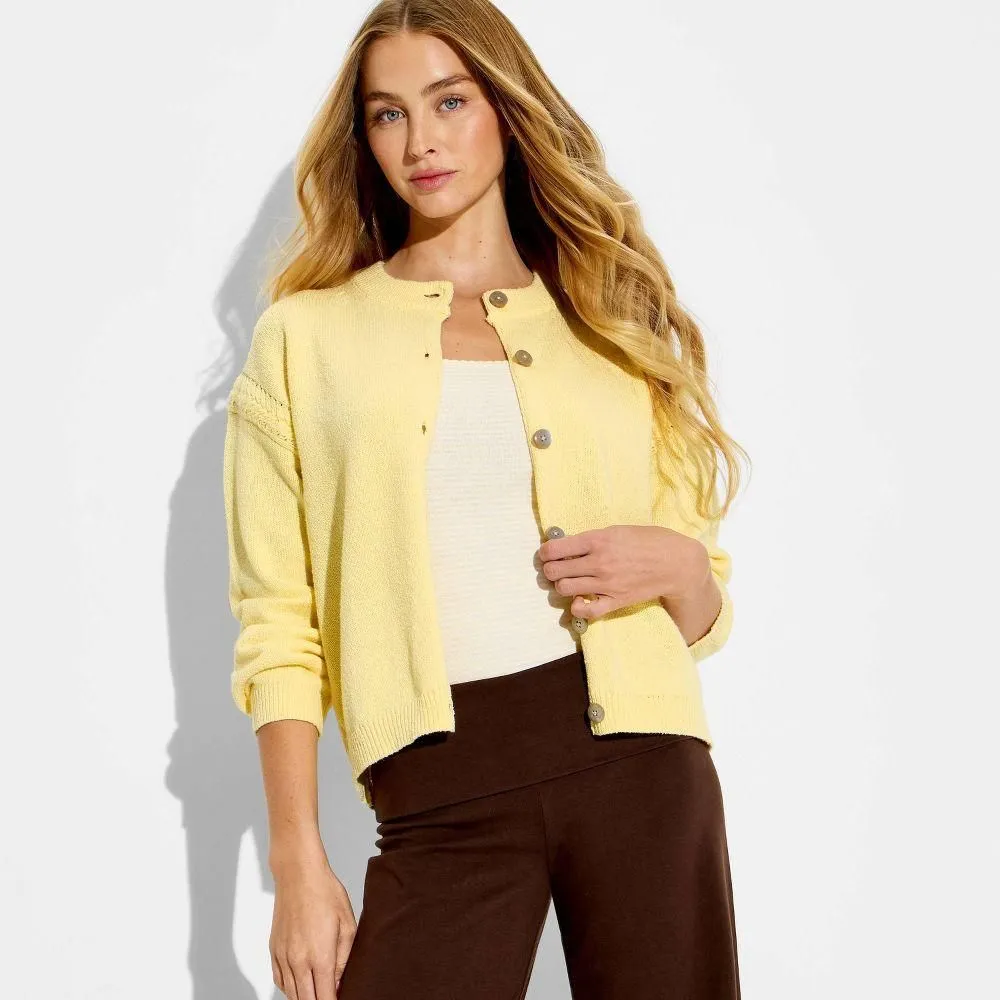 New without Tags - Size: X Large - Women's Crewneck Cable Trim Cardigan - Wild Fable Yellow XL