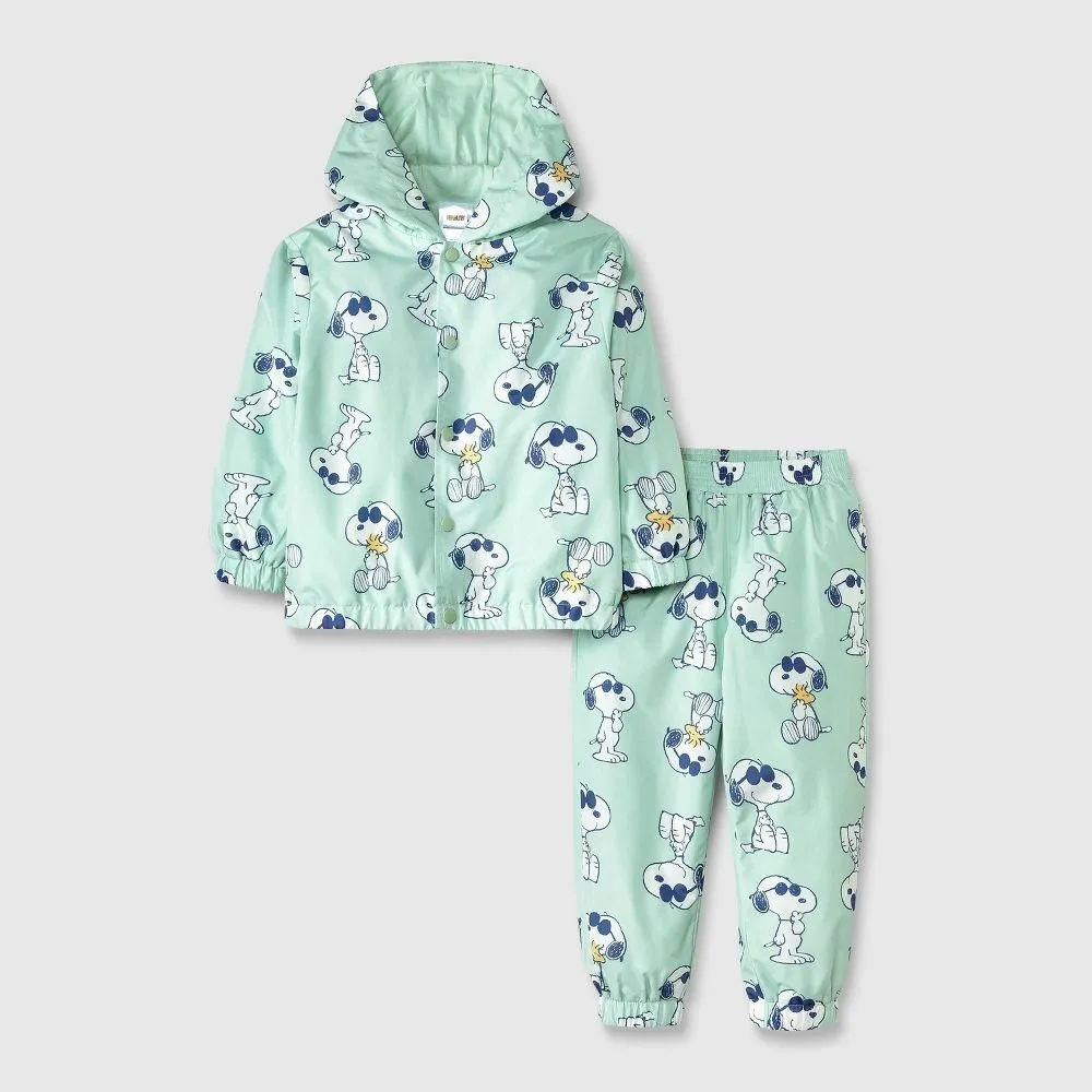 New without Tags - Size: 2T - Toddler Boys' Peanuts Snoopy Rain Windbreaker Jacket and Pant Set - Green