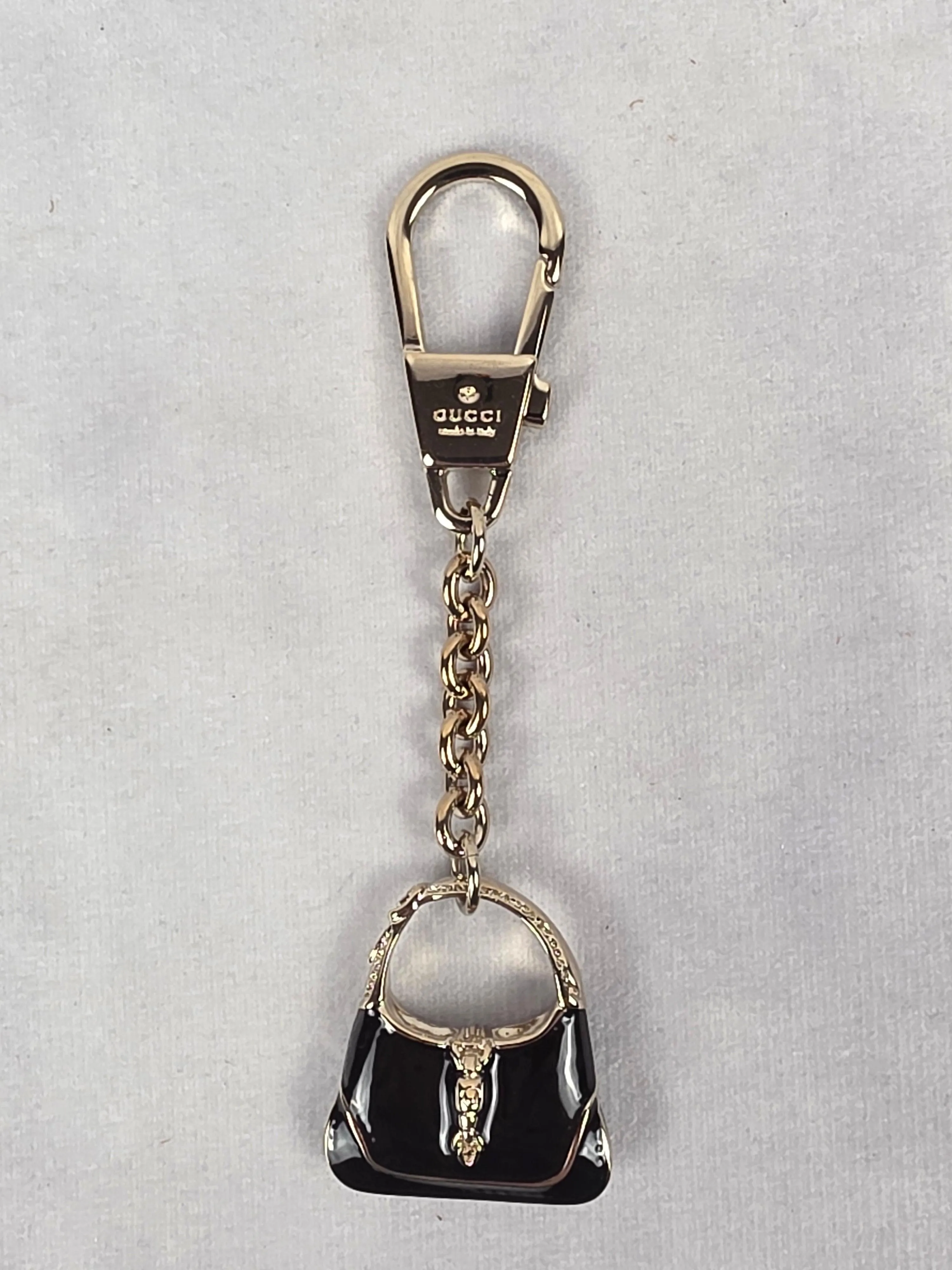 Gucci Gold-Tone & Black Enamel "Jackie" Mini Handbag Charm Keychain