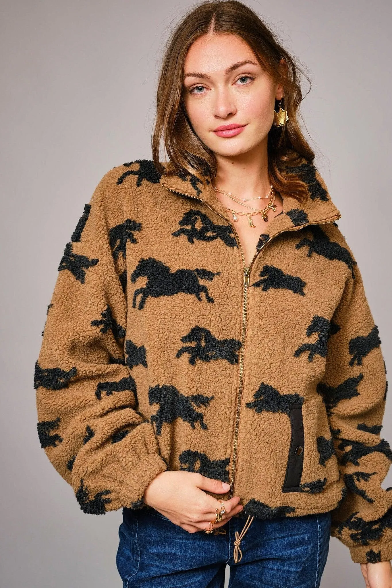 Wild Horse Sherpa Oversized Zip-Up Jacket