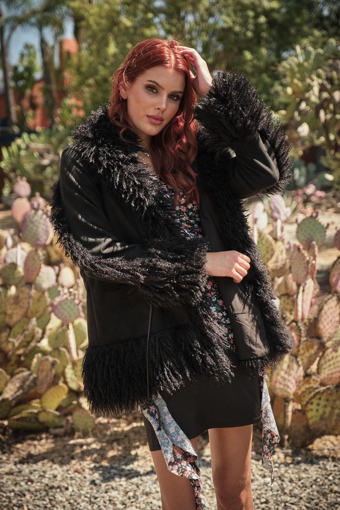 Faux Fur Trim Belted Coat