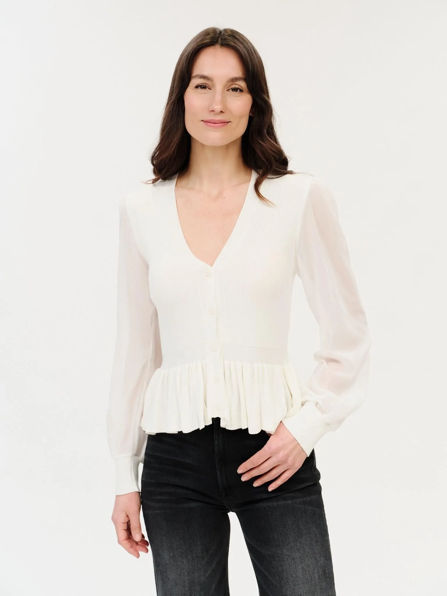 Alexandra Peplum Sweater Chiffon Sleeve Top