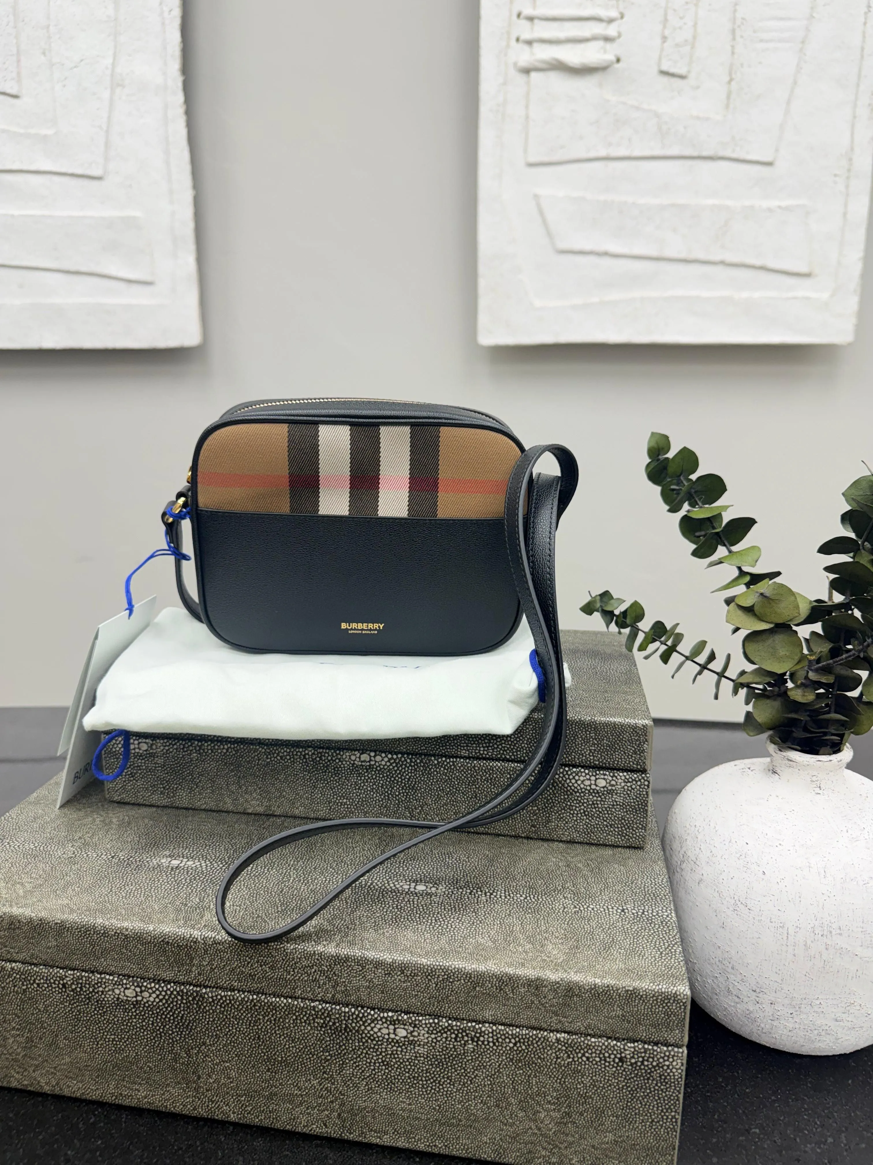 BRAND NEW - Burberry Black Grained Leather Camera Bag
