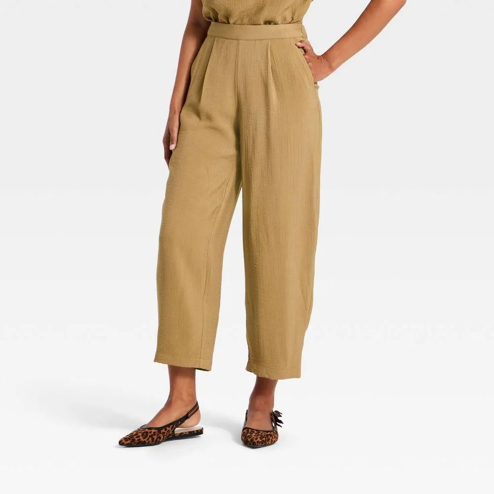 New without Tags - Women's Modern Gauze Barrel Leg Pants - A New Day Brown L