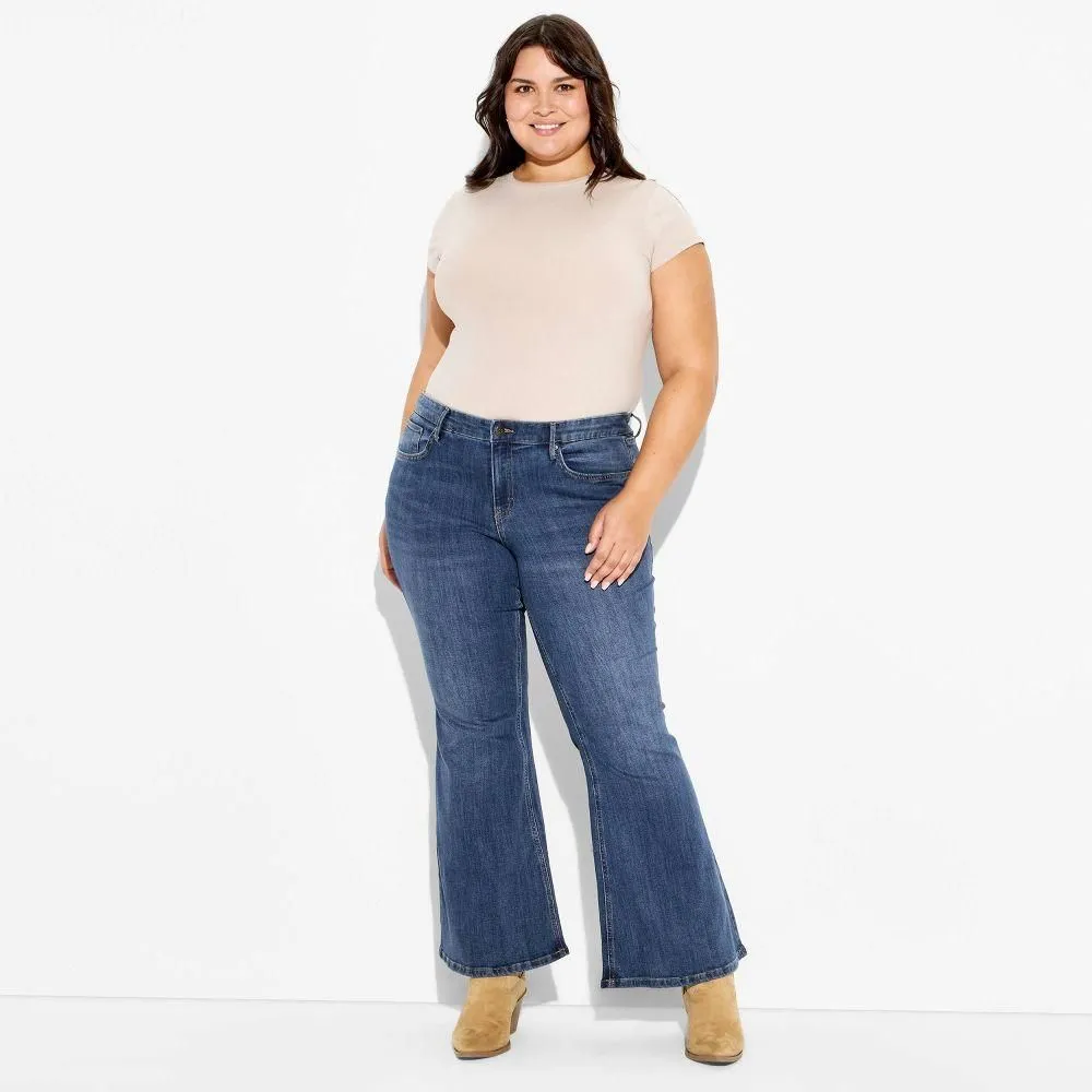 New without Tags - Women's Mid-Rise Flare Jeans - Wild Fable Dark Wash 20