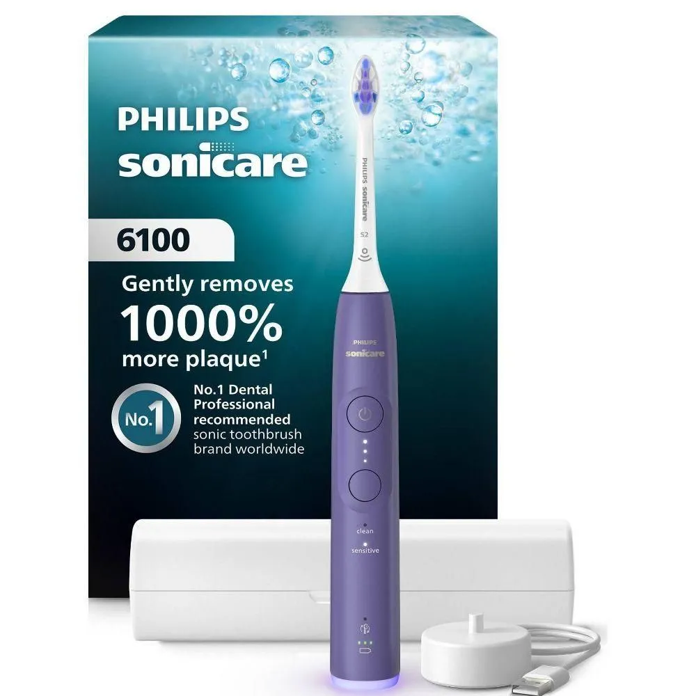 Brand New - Philips Sonicare 6100 Rechargeable Electric Toothbrush - Purple: Includes Brush