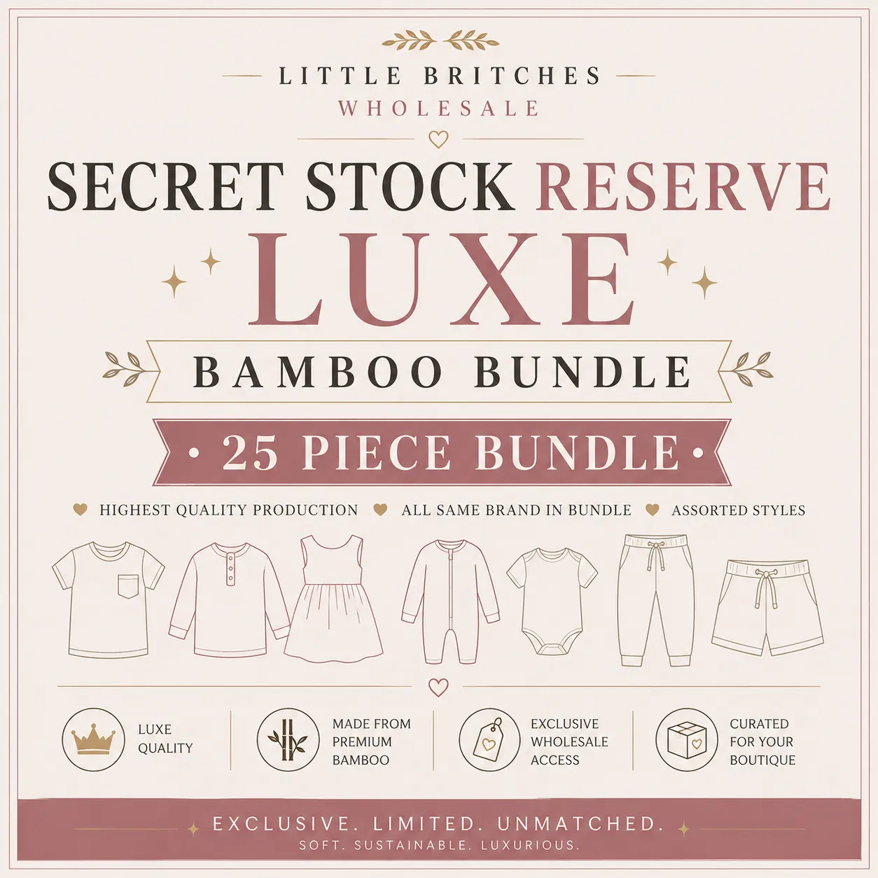 Secret Stock Reserve LUXE Only Children's Bamboo Bundle | 25 Piece Wholesale Assortment