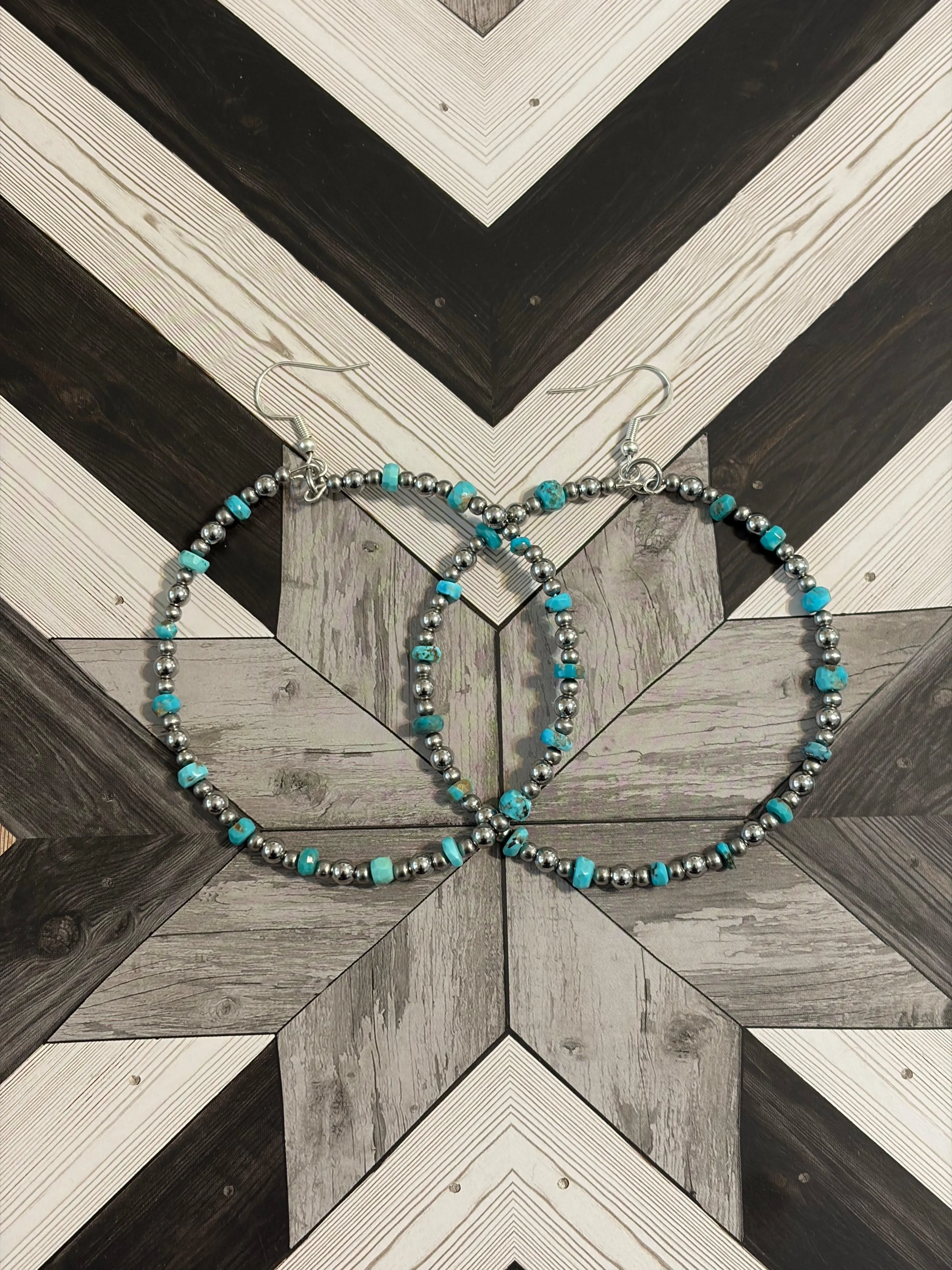 Graduated Desert Steel & Kingman Hoop Earrings