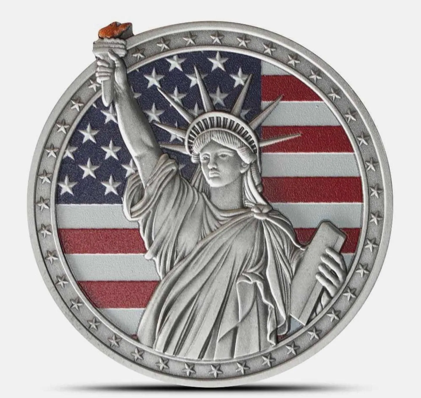 In Stock! 2025 1 oz Antique Colorized Samoa Silver Statue of Liberty Coin (Box, CoA)