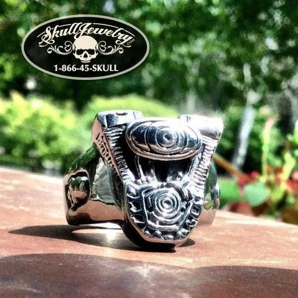 On The Road Again - Engine Ring with Skulls (#673)