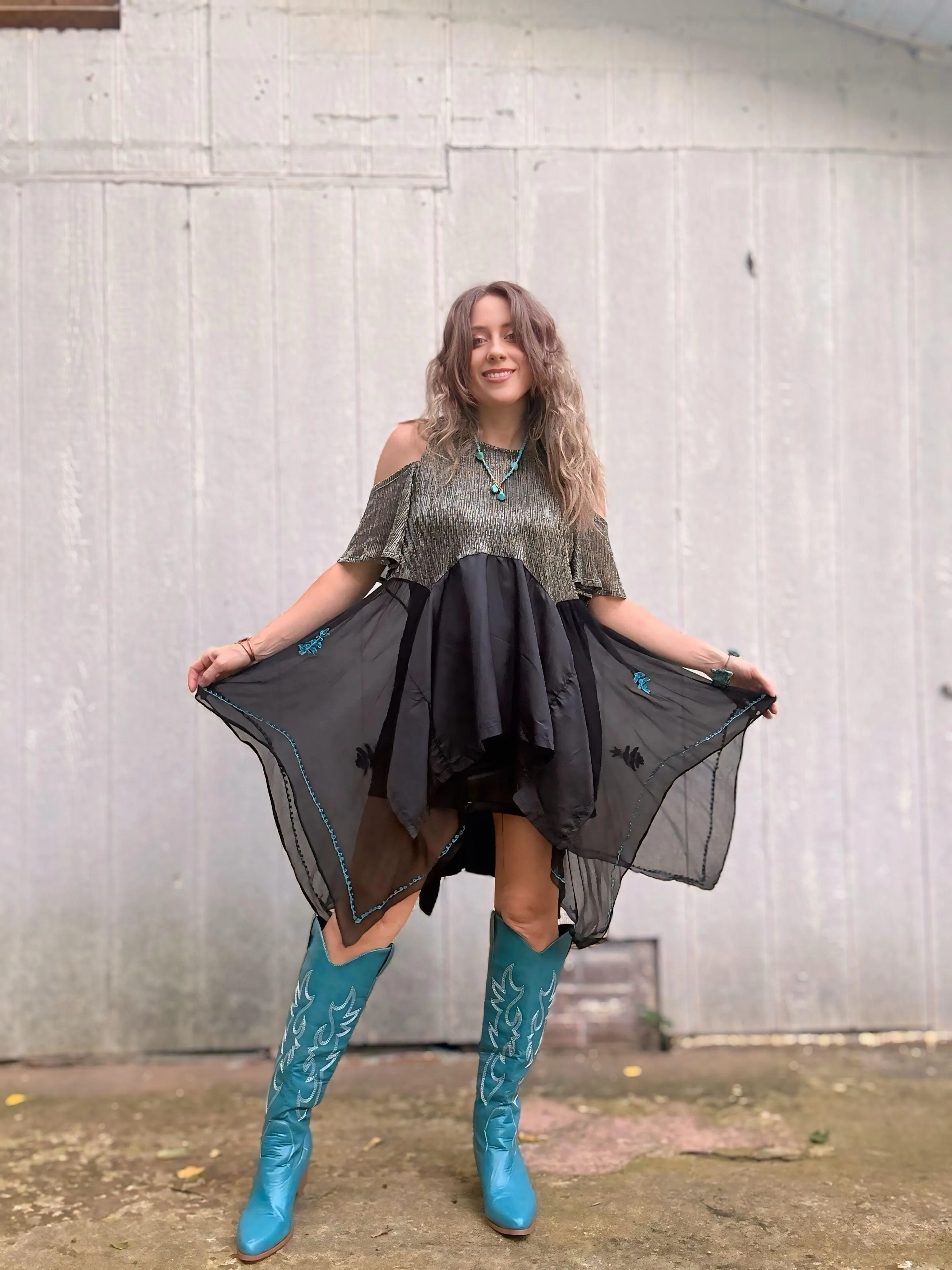 Afterglow Cold Shoulder Chiffon Dress - S/M/L