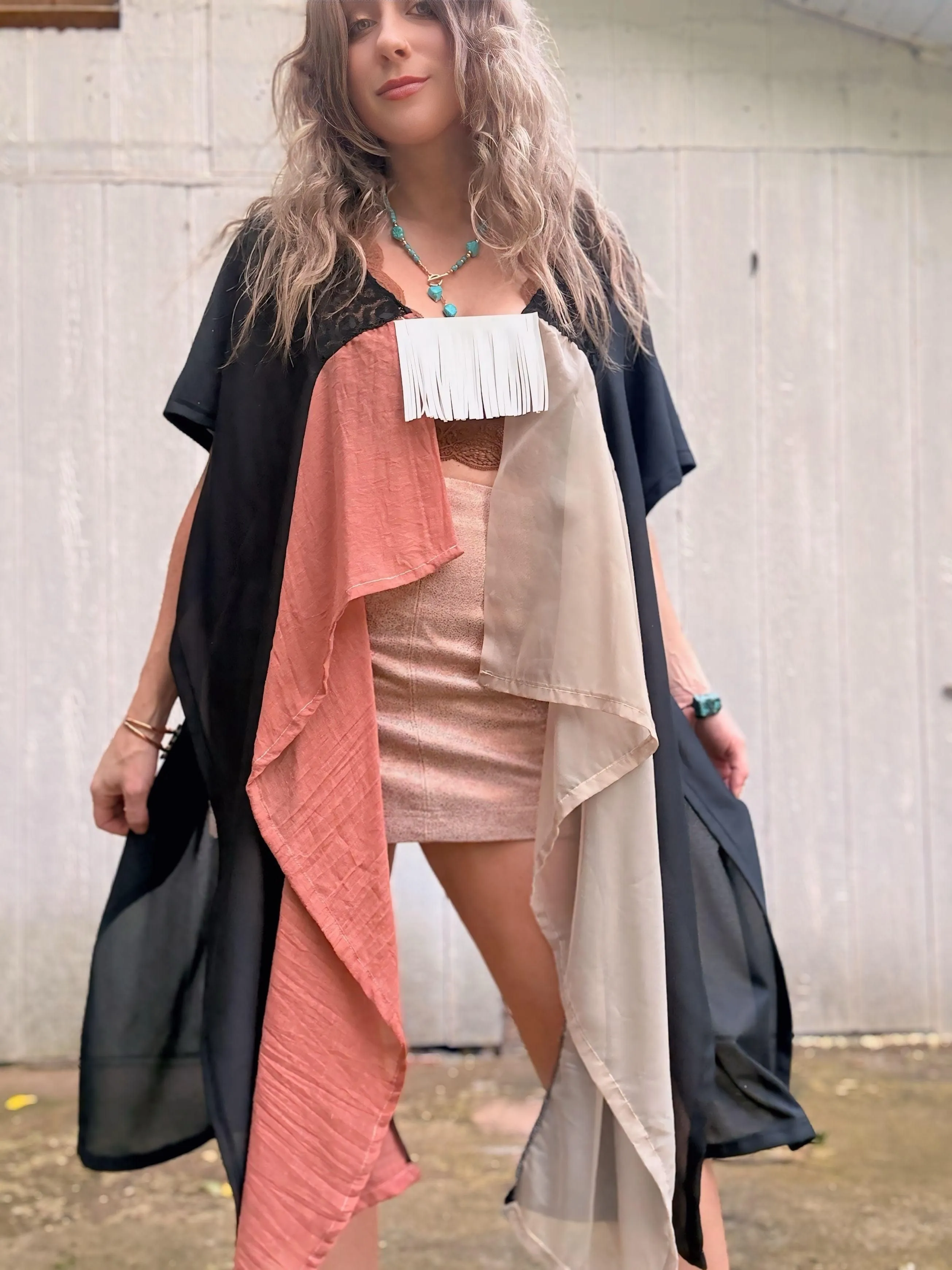 Starlight Leather Fringe Cape - Free Size