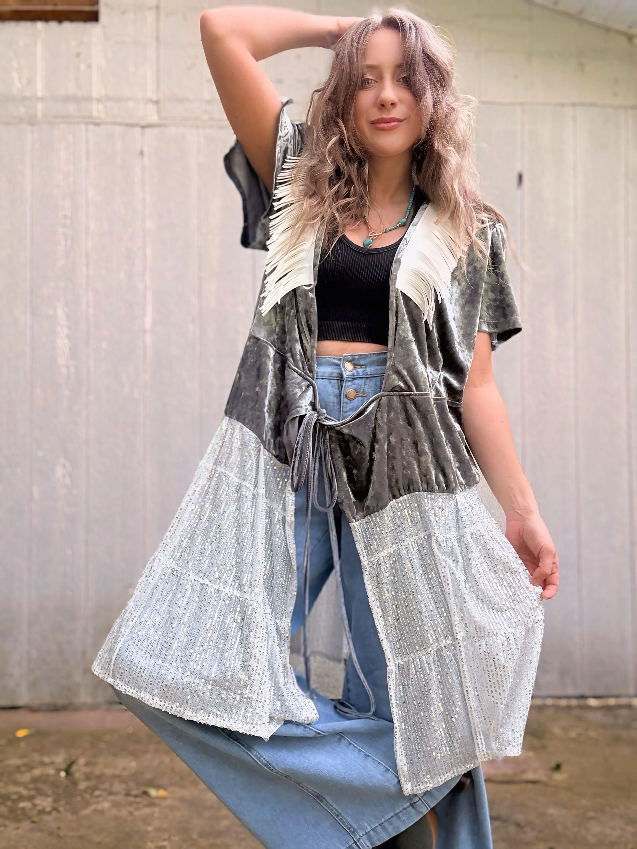 Cosmic Outlaw Velvet Fringe Duster - M/L/XL
