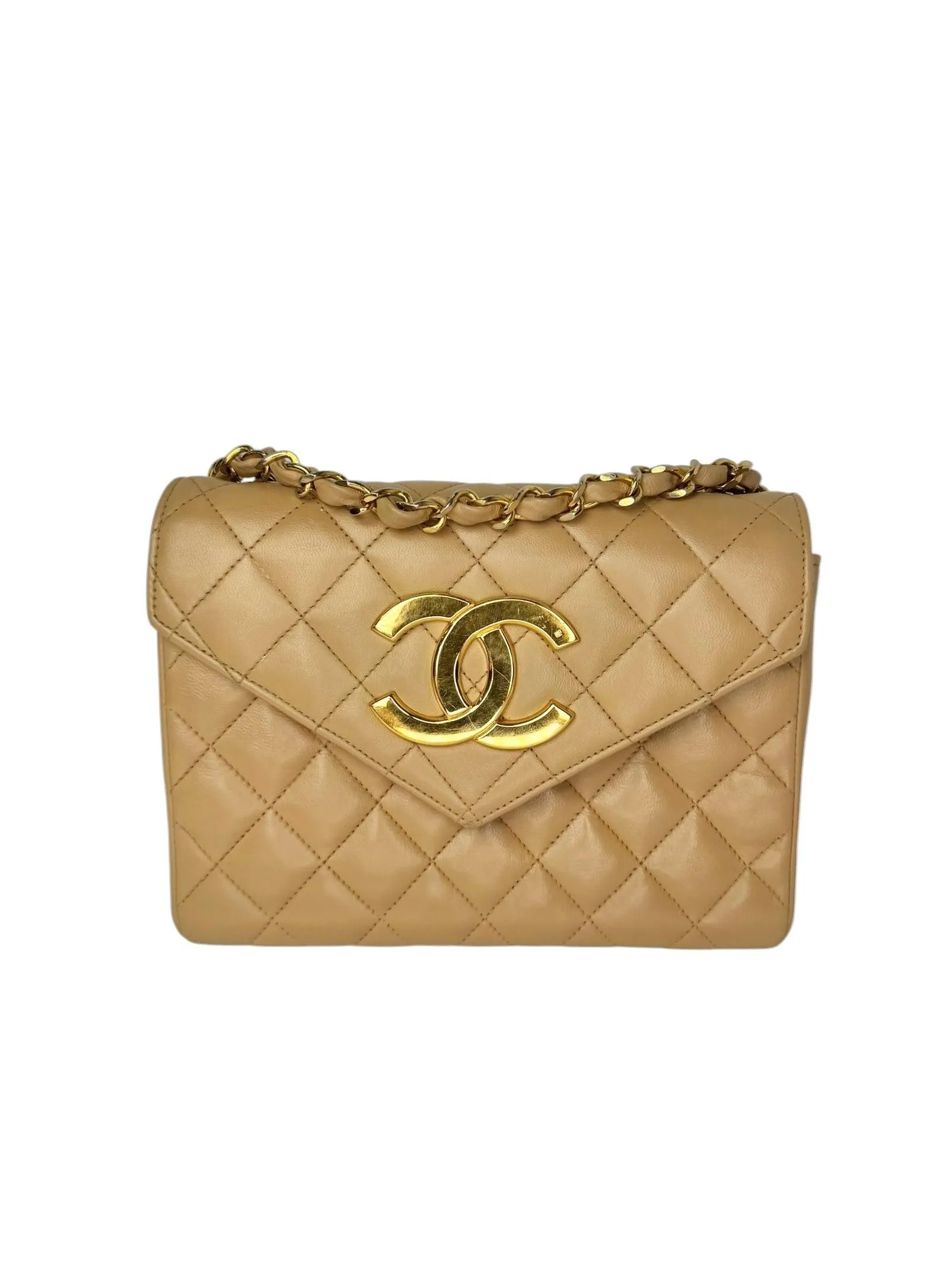 Chanel Small Square Quilted Beige Envelope Flap GHW T8349