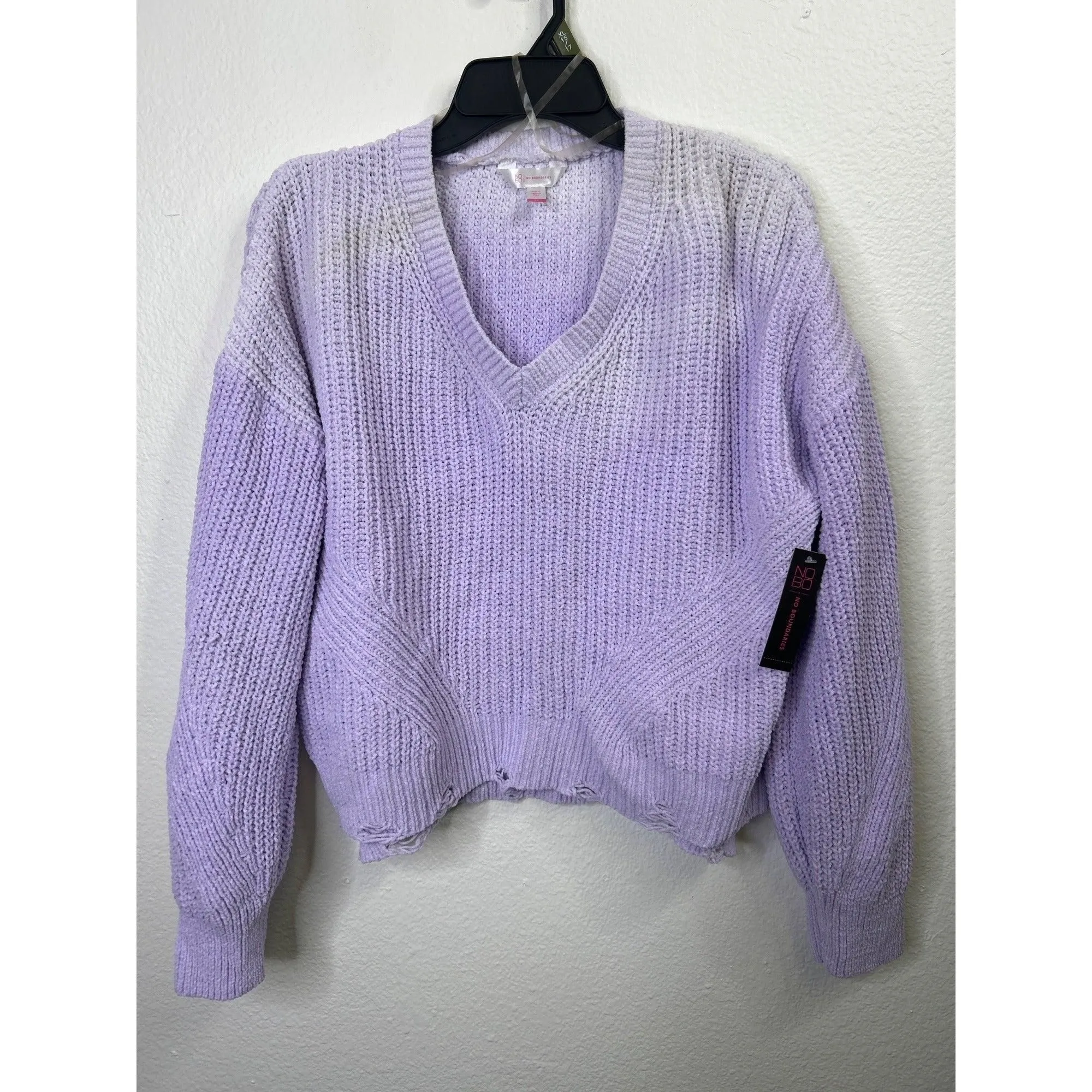 #1082 No Boundaries Women's Lavender Knit V-Neck Long Sleeve Sweater Size XL