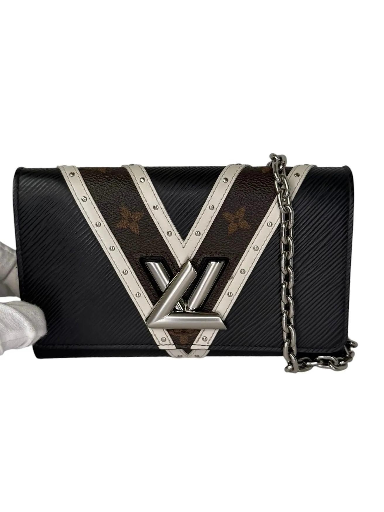 Louis Vuitton Black White Twist Wallet On Chain T8376