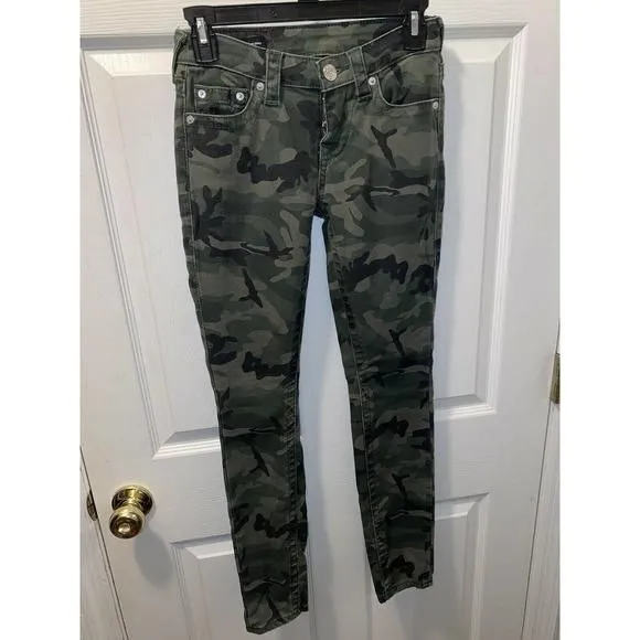 Product image for TRUE RELIGION Halle Mid-Rise Super Skinny Jeans - Camo - size 24