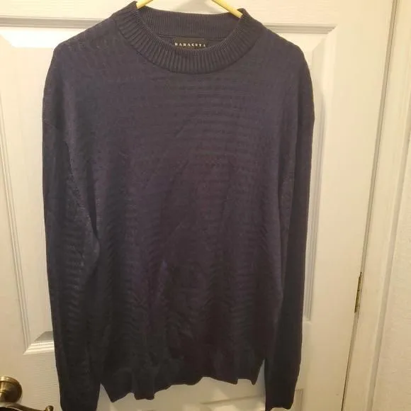 Product image for Vintage Baracuta Sweater Mens Large Blue Silk Cotton Mock Neck Casual Golf EUC