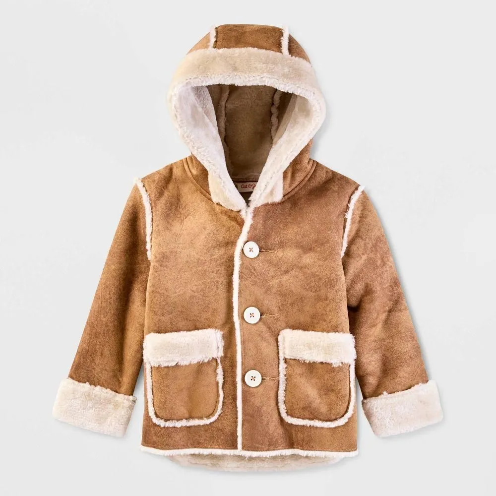 New without Tags - Toddler Faux Shearling Jacket - Cat & Jack Tan 5T