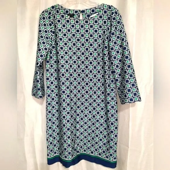 Product image for Talbots, Shift Dress, Geometric Print, Blue Green White, size 8