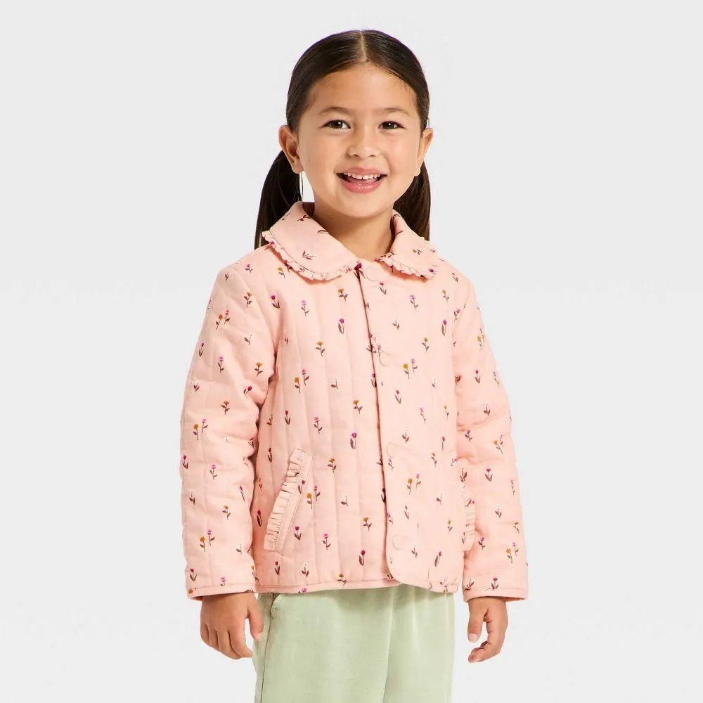 New without Tags - Toddler Girls' Floral Quilted Jacket - Cat & Jack Pink 5T