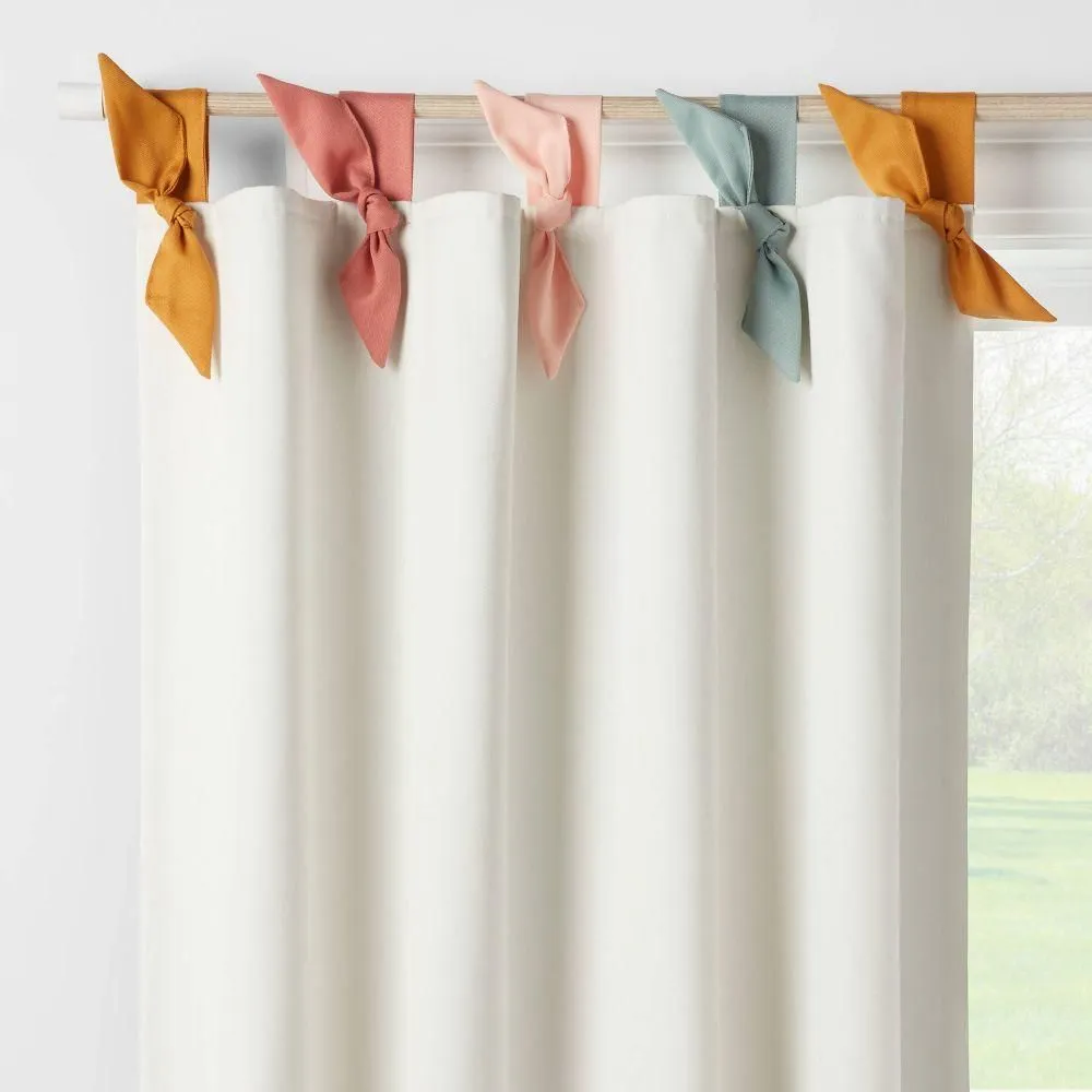 New without box - 42"W x 84"L Tie Top Embellished Kids' Blackout Window Curtain Panel White