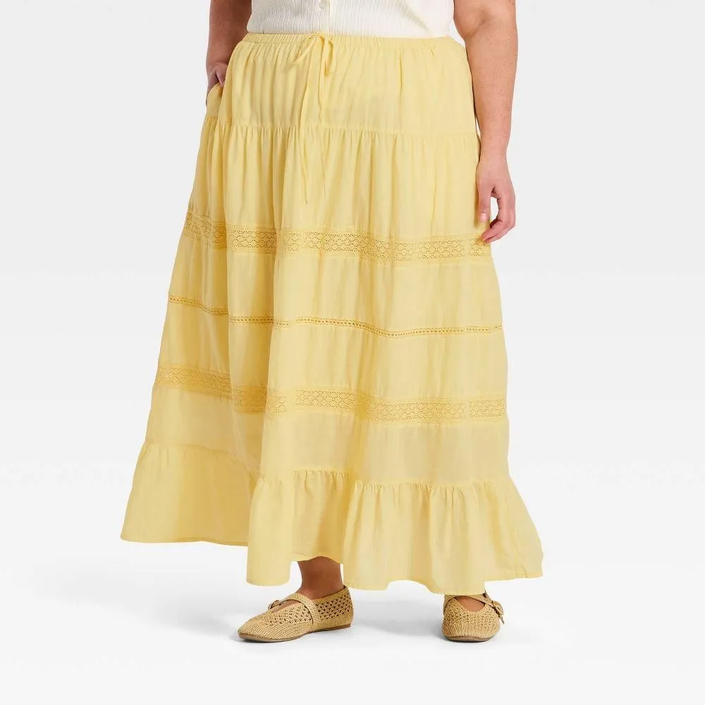New without Tags - Women's Lace Maxi Full Skirt - Universal Thread Light Yellow XXL