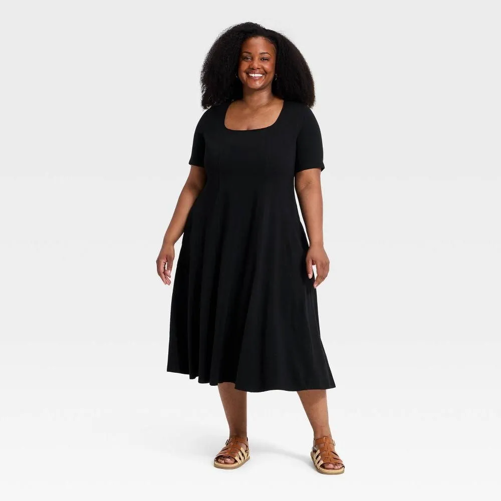 New without Tags - Size: 3X - Women's Plus Short Sleeve Seamed Knit Midi T-Shirt Dress - Ava &
