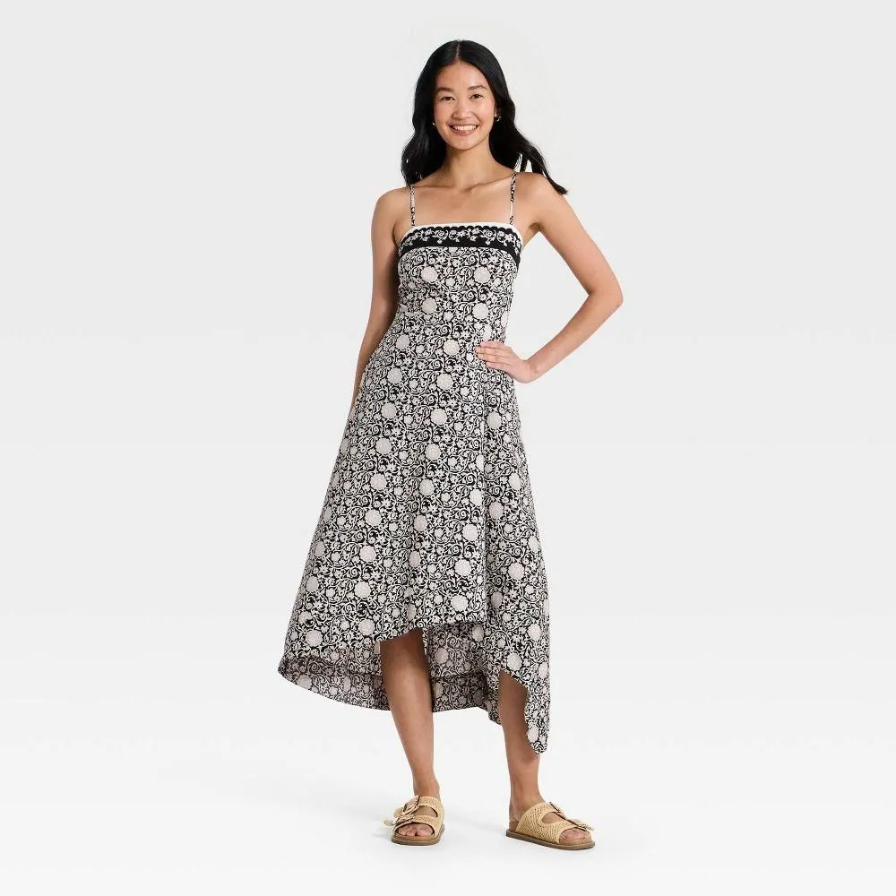 New without Tags - Women's Asymmetrical Midi Sundress - Universal Thread Black Floral S