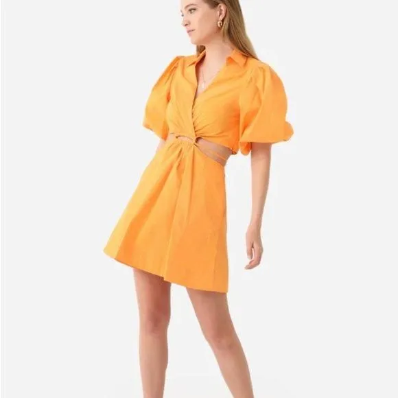 jonathan simkhai orange dress $365 Jonathan Simkhai Women's Orange Collared Cutout Waist Mini Dress Size M