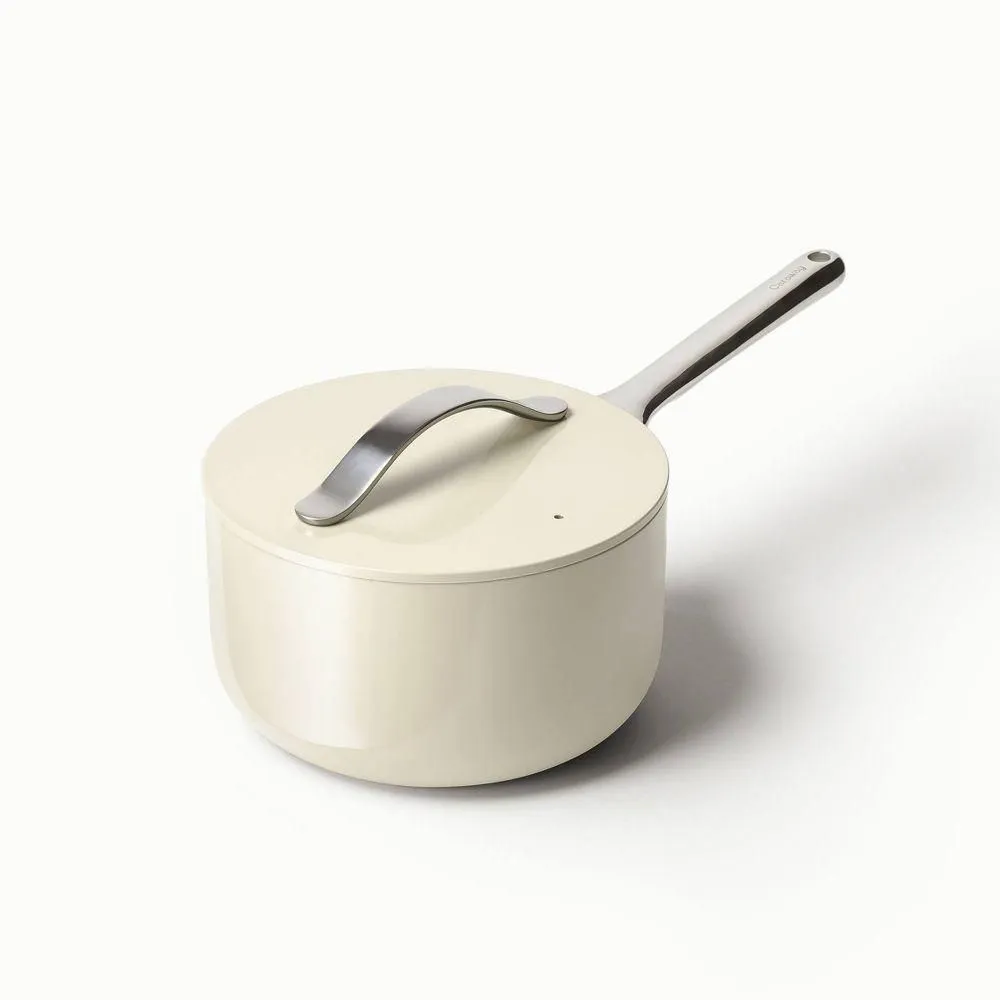 New without box - Caraway Home 3qt Sauce Pan with Lid Cream: Nonstick Ceramic Stainless Steel