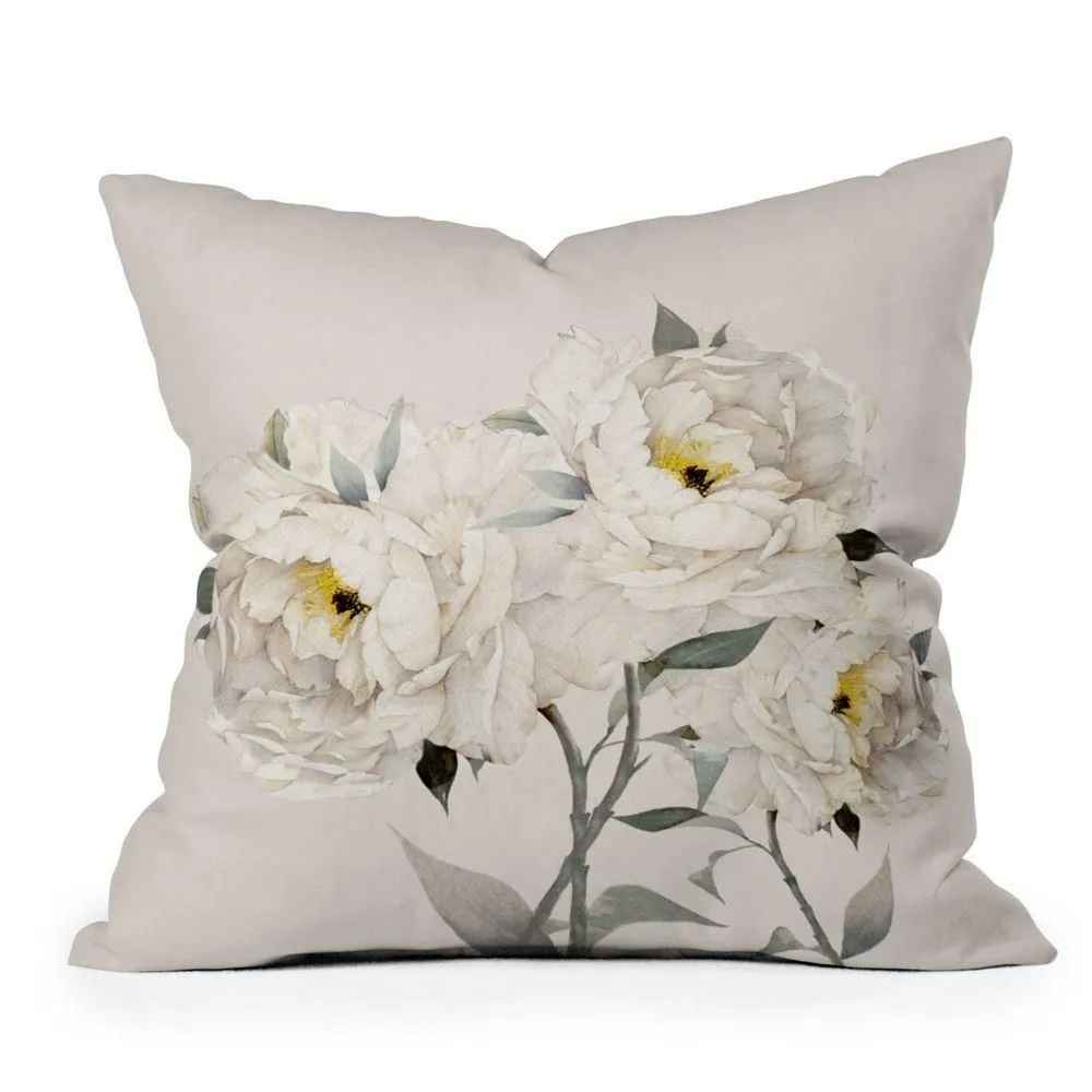 New without box - 16" x 16" Nadja Peonies Outdoor Throw Pillow White - Deny Designs