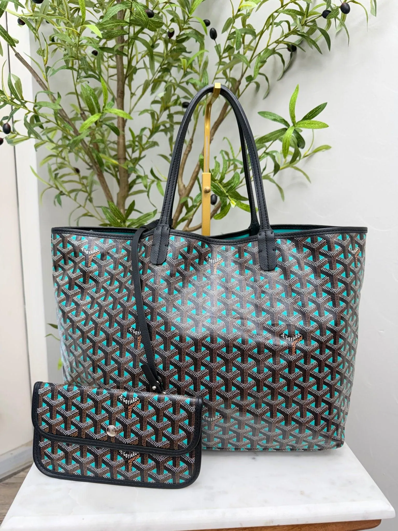 Goyard Teal And Black Goyardine Canvas Saint Louis Tote Bag