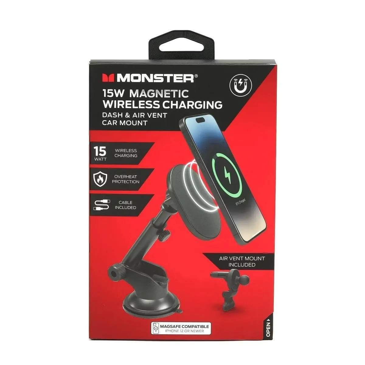 Open-box - Monster 15Watt Wireless Charging Car Mount Dash and Vent