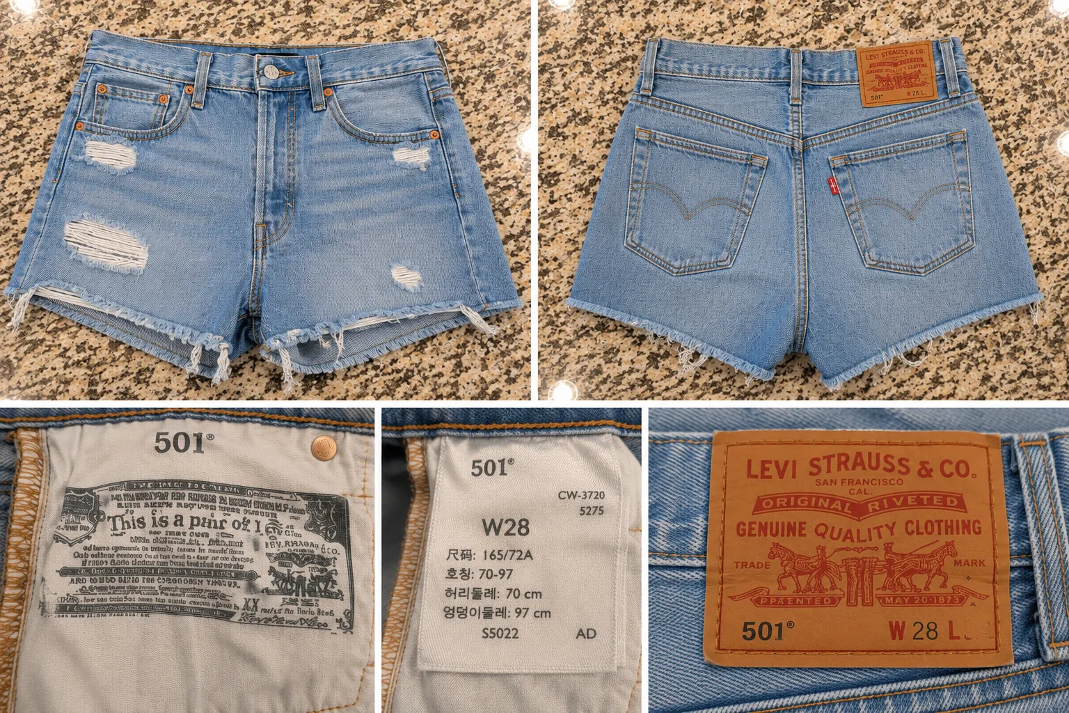 Levi's 501 Original Denim Shorts – Women's W28 – Button Fly – Distressed Light Wash