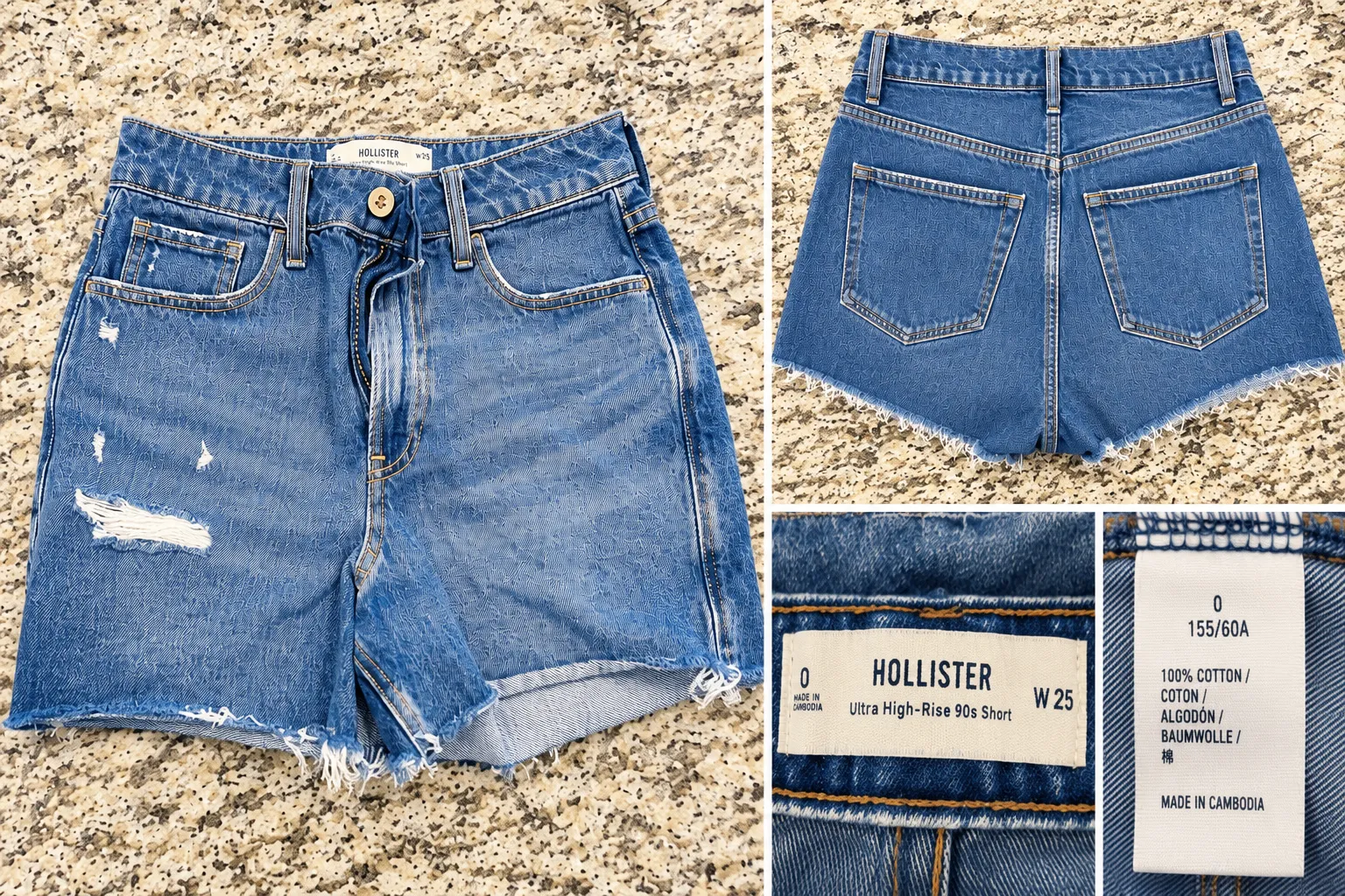 Hollister Ultra High-Rise 90s Denim Shorts – Size 0 (W25) – Distressed Blue Jean Shorts