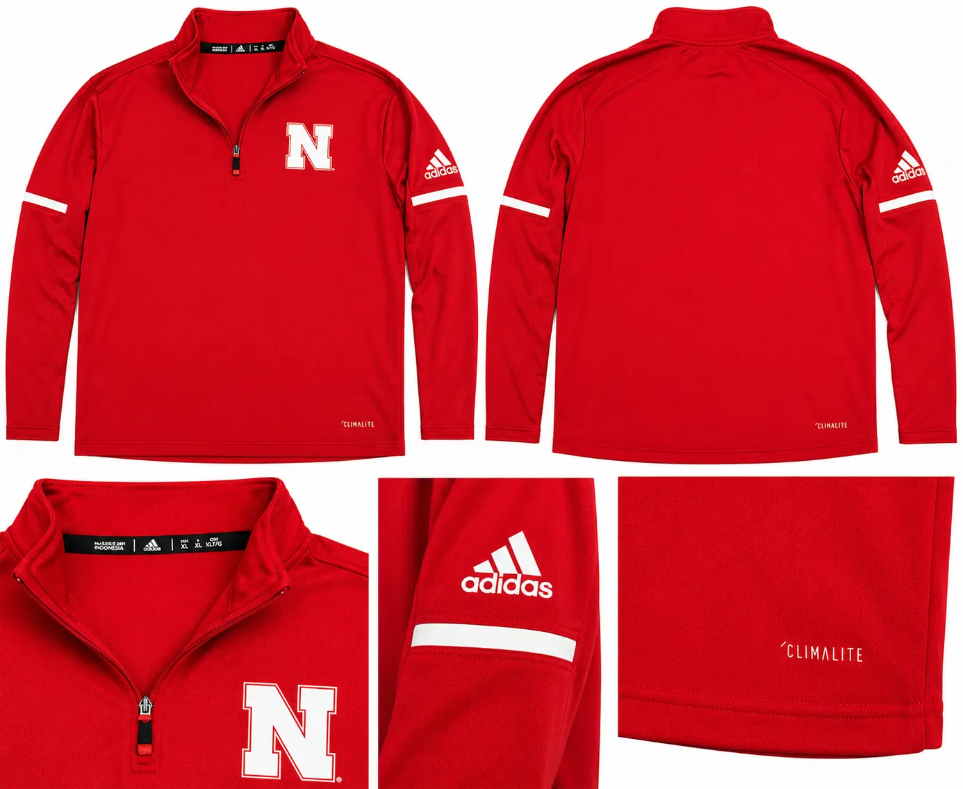 Adidas Nebraska Cornhuskers Climalite 1/4 Zip Pullover – Red – Men's XL