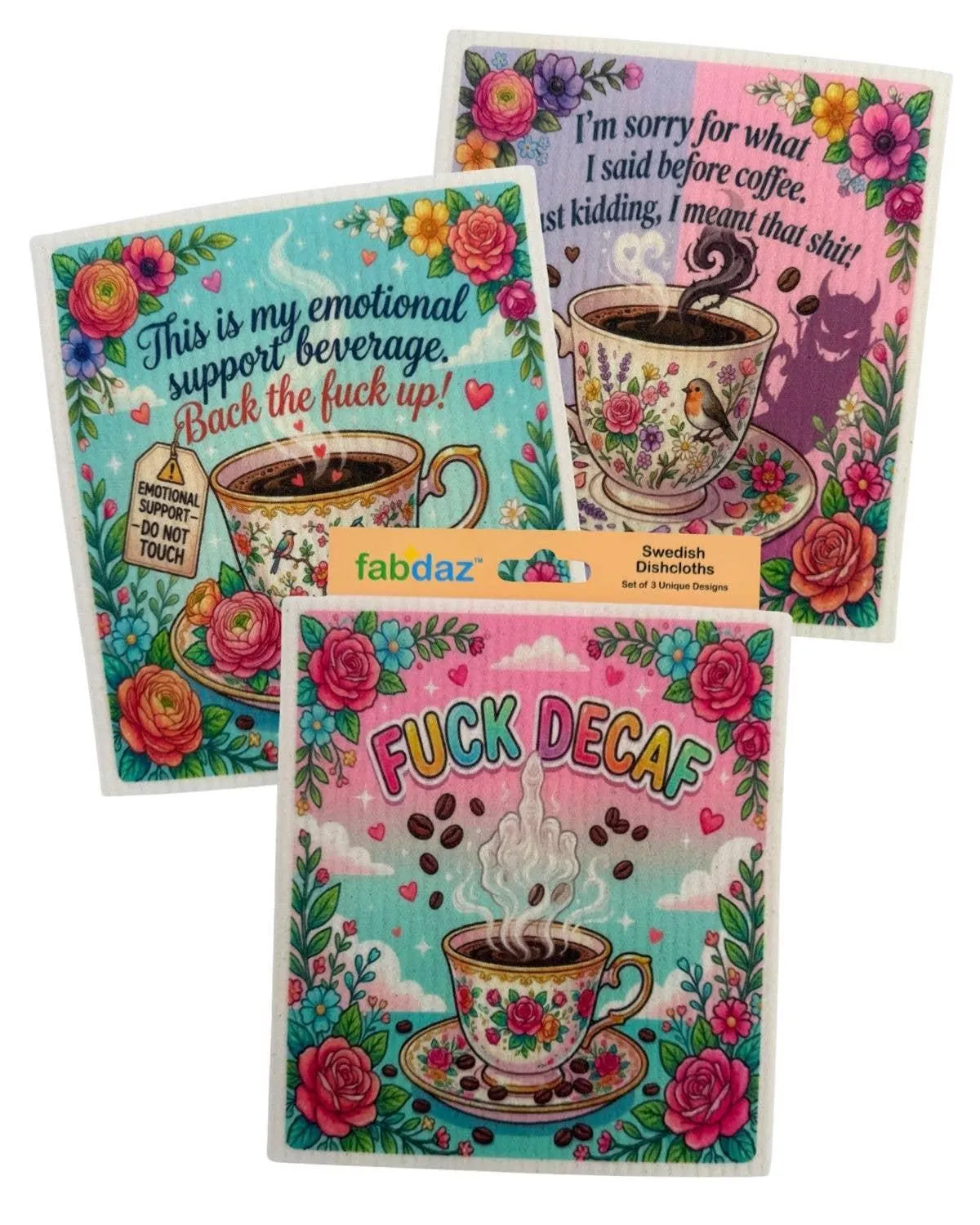 Funny Coffee Sayings - Set of 3 - Swedish Dishcloths