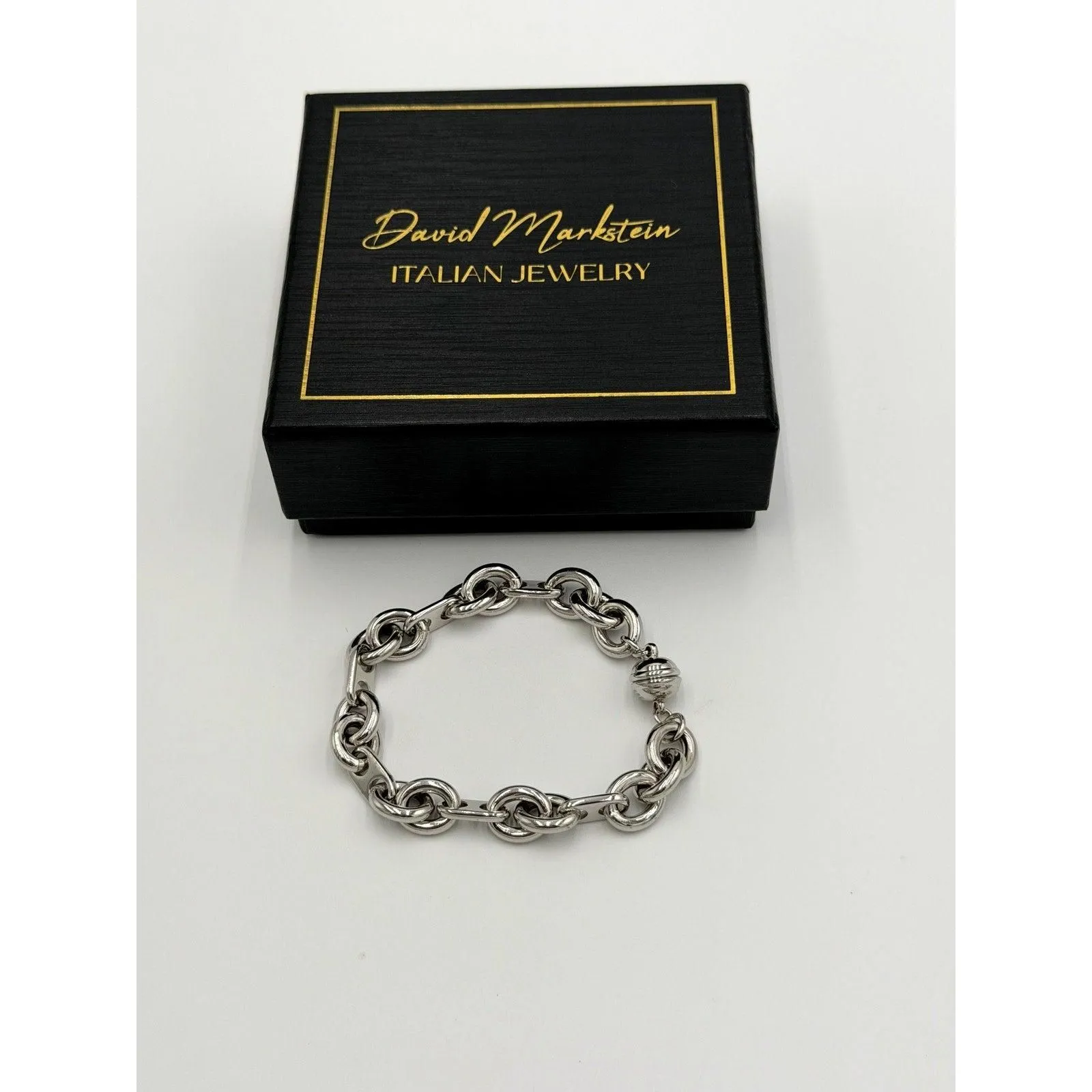 David Markstein Bronze Rolo and Status Link Bracelet with Magnetic Clasp