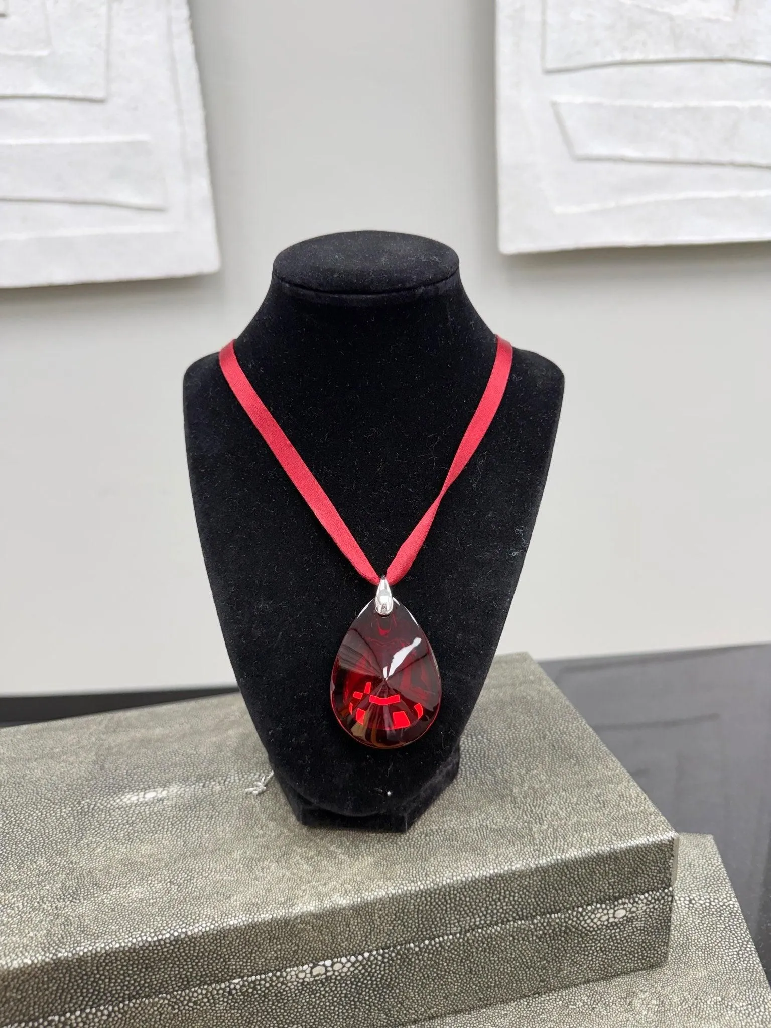Baccarat Iridescent Red Ruby Drop Shape Necklace