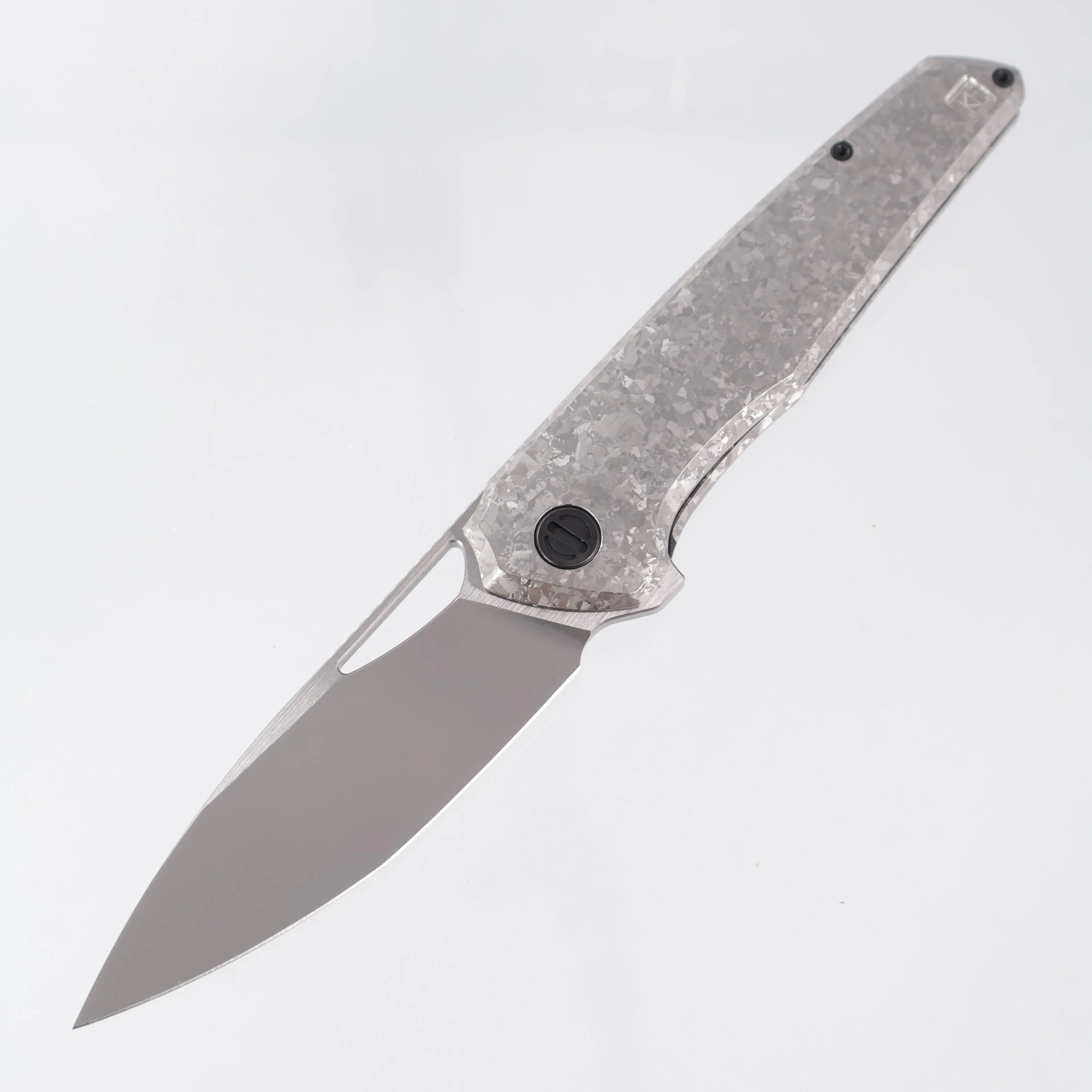 Custom Knife Factory Tasca - Crystalized Titanium - CKF Wash M398 w/ Satin Flats